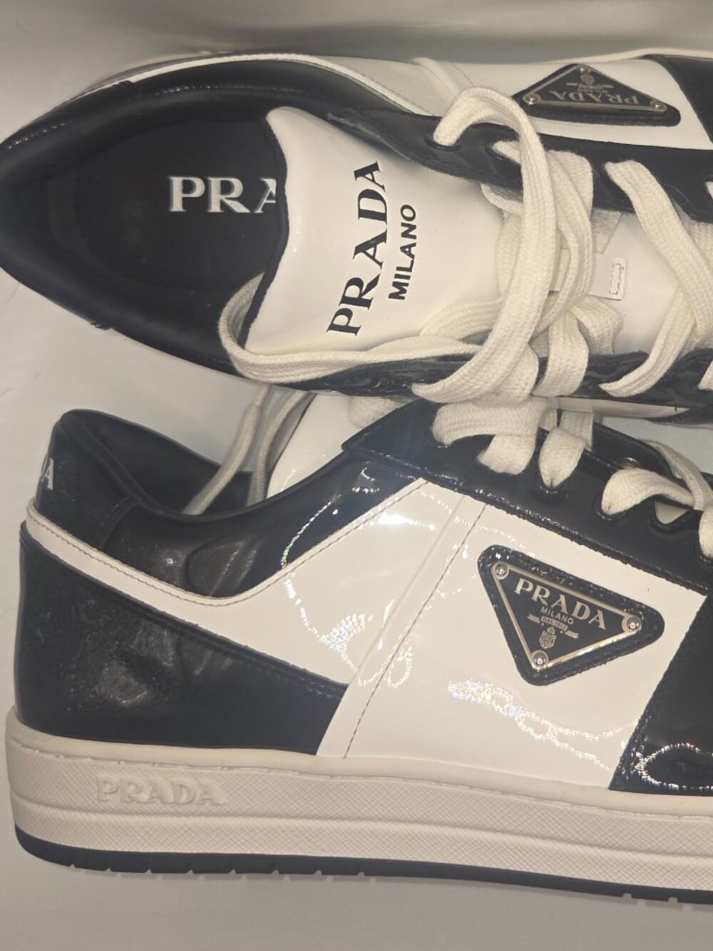Prada Downtown patent leather sneakers black and white size 8UK 9US